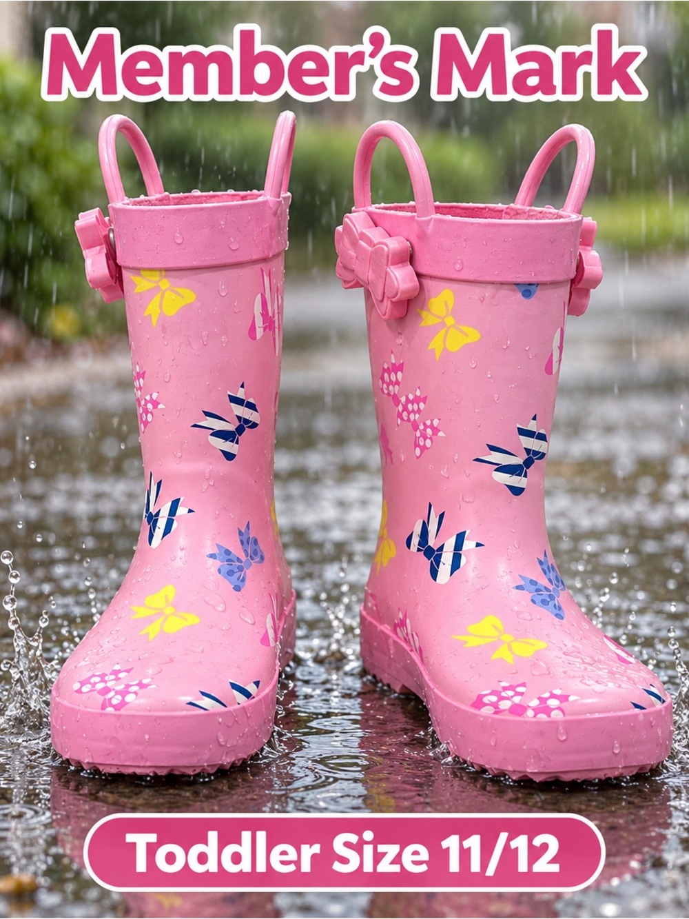Title: Member’s Mark Pink Bow Toddler Rain Boots Size 11/12 NWT